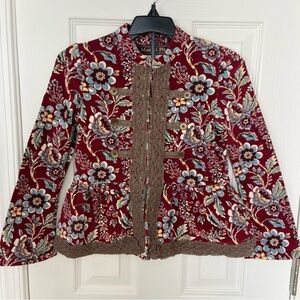 Mustard Pie Girls Corduroy Jacket Maroon with Blue Floral Design Size 7